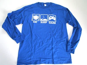 Fruit of the Loom Herren Gr. Lg T-Shirt Langarm blau "Eat Sleep Game" NEU - Bild 1 von 8
