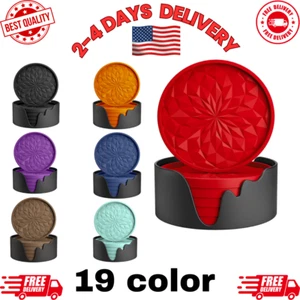 6 Pcs Non-Slip Silicone Coasters with Holder Deep Tray Drink Mats for Hot & Cold - Picture 1 of 43