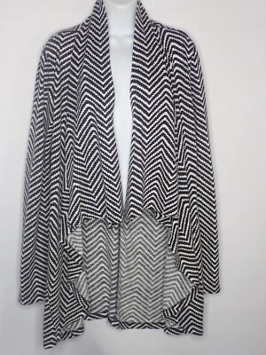 Cárdigan manga larga Skies Are Blue XS negro blanco acrílico frente abierto Chevron Foto 1 de 4