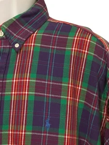 Ralph Lauren Hombres Camisa Blake Franela Franela Cuadros Navidad Rojo Verde De Colección L - Imagen 1 de 5