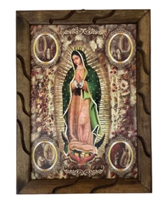 Virgen Guadalupe #16 13 x 18 Inch Rustic Wooden Detailed Frame - Picture 1 of 2