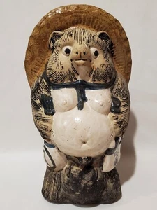 Vintage japanische Tanuki Trickster Waschbär Hund Keramik Figur Statue signiert - Bild 1 von 11