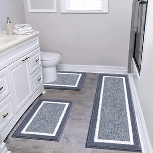 Bathroom Rug Mat Set 3 Piece, Microfiber Shaggy Bath Set, Non-Slip Ultra Soft Ca - Picture 1 of 12