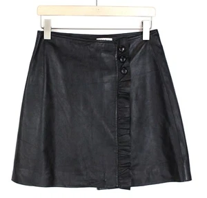 SANDRO Jolie Skirt Women's LARGE Lamb Leather Wrap Mini Ruffle Lined - Picture 1 of 10