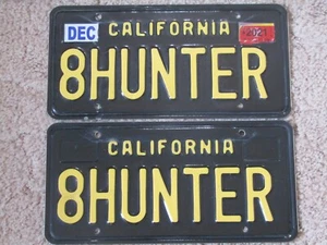 expired California License Plate pair 8HUNTER personal black/yellow 3+ years old - Picture 1 of 3