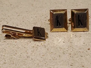 Swank Men's Letter "K" Cufflinks + Tie Bar - Picture 1 of 8