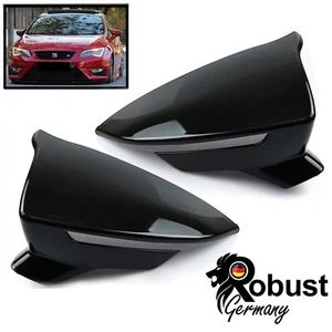 Für Seat Leon Mk3 Ibiza Mk5 Arona Piano Schwarz Glänzend Abs 2tlg Spiegelkappen - Bild 1 von 12