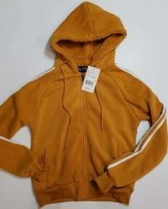 Womens Juniors Supernova  Crop Fleece Hoodie Mustard Yellow size Small MSRP $70 - Picture 1 of 11