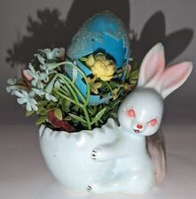Napco Fuzzy Tail Ceramic Easter Bunny Rabbit Import Japan C-5003 Original Flower