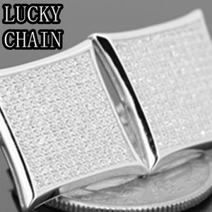 MEN`S XL 925 STERLING SILVER LAB DIAMOND SCREW BACK STUD EARRING W18mm E410 - Picture 1 of 2