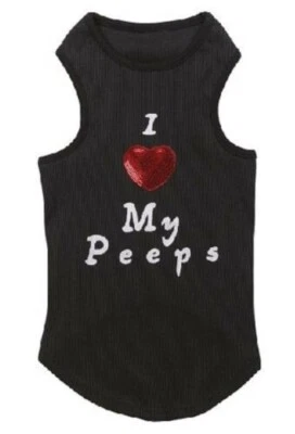 Camiseta sin mangas informal Canine I Love My Peeps, camisa de perro corazón lentejuelas rojas, XXS mascota Foto 1 de 3
