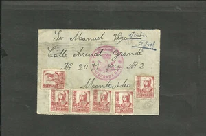 SPAIN CIVIL WAR COVER TO URUGUAY '38, W/PERFORATED CENSORE IN RED - Picture 1 of 2