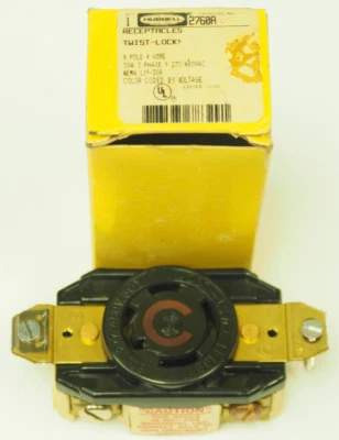 Hubbell Hbl2760 30A Twist-Lock Receptacle 4P 4W 277/480Vac L19-30R Bk Fast Ship - Image 1 of 4