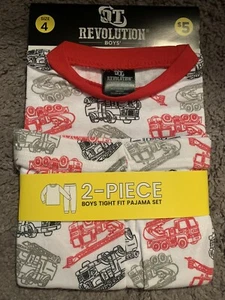 OT Revolution Boys 2 Piece Tight Fit Pajama Set Outfit Trucks theme Size 4 NWT - Picture 1 of 2