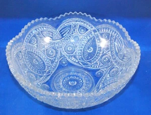 Vintage 10" Brilliant Cut Glass Crystal Hobstars Scalloped Sawtooth Thick Bowl - Picture 1 of 4
