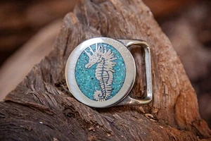 Tech Ether SUPER RARE Guild SEAHORSE Limited Edition Turquoise Chip Inlay Nickel - Picture 1 of 3