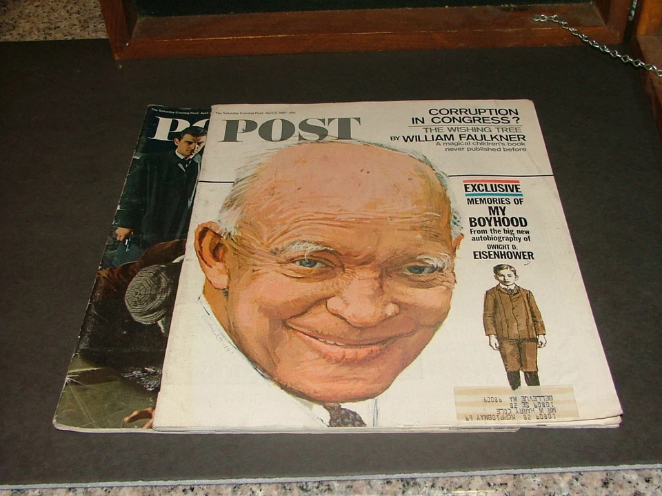 2 Iss Sat Evening Post Apr 8, 22 '67 Eisenhower ,Faulkner, Chicago Crime ID:6090 - Image 1 of 1