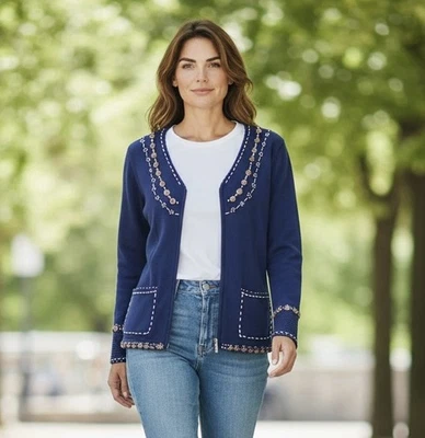 Libro de cuentos Tejidos L Azul Cremallera Cárdigan Madera Botones Cuentas Perlas Estrás Foto 1 de 4