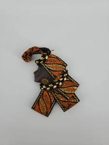 Vintage Signed JORETTA Beautiful African Black Lady Face Tribal Brooch Pin READ - Picture 1 of 8