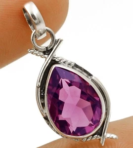 2CT Natural Amethyst 925 Solid Sterling Silver Pendant Jewelry 1 1/5" @19-9 - Picture 1 of 1