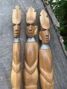Vintage 3 Pc Handcarved Wood African Knife Spoon Fork Wire Accents Tribal Nice! - Picture 1 of 13