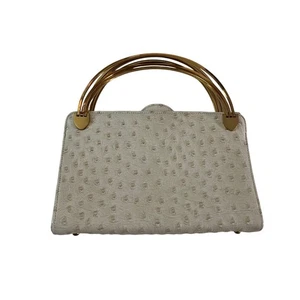 Vtg 1960s Block White Ostrich Leather Hand Bag Retro Madmen - Picture 1 of 8