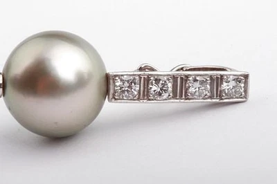 Anhänger Tahiti Perle 12mm Durchmesser 585 Weiß Gold 14 Karat Neu Brillanten!# - Bild 1 von 4