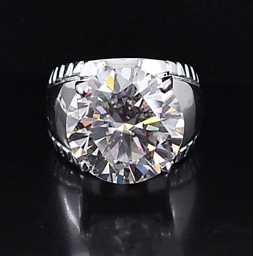 Men's Ring- RARE 18 Ct Certified White Diamond Ring ! Tariff Free Shipping. - Image 1 of 4