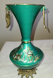 Jarrón recuerdo vintage latón Jerusalén metal esmalte camellos belén ciudad santa de colección - Imagen 1 de 12