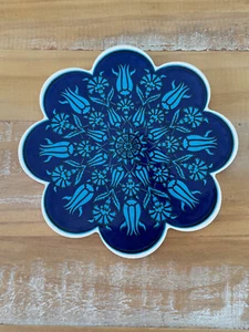 Ceramic Tile Trivet Cobalt Blue Turquoise Floral Made in Turkey - Picture 1 of 4