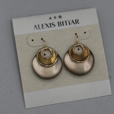 Alexis Bittar Lucite Gold & Bronze Drop Earrings Round Dangle - Image 1 of 4