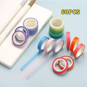 60 Farben Washi Bänder Solid Regenbogen Set 8mm DIY Dekor Aufkleber Tagebuch - Bild 1 von 9