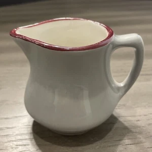 Shenango Porzellan Tisch Milchkännchen mit Griff, glänzend grau mit burgunderfarbenem Ring - Bild 1 von 8