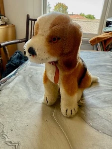 Perro cachorro vintage STEIFF mohair sentado marrón y blanco BEAGLE 8" Alemania alemán - Imagen 1 de 6