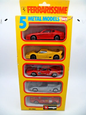 Burago Ferrarissime Ferrari F40/GTO RALLY/456 GT/348 TB/Testarossa 1:43 Vintage - Immagine 1 di 4