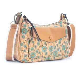 Handtasche, Schultertasche, aus Kork, vegan, bunt, glitzernd, elegant, Blumen - Bild 1 von 4