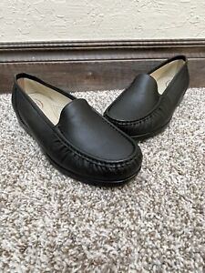 SAS Womens Tripad Comfort Black Leather Loafers Slip On Shoes 11 WW WIDE