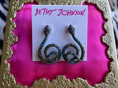 Brincos de cobra Betsey Johnson verde oliva azul-petróleo cinza cristal estanho RARO - Imagem 1 de 2