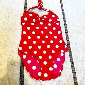 Boden Women’s Fuschia Hot Pink Polka Dot One Piece Swimsuit Halter Style