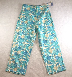 Denim & Co Womens Crop Pants Size M Blue Floral Straight Leg Elastic Waist NWT - Picture 1 of 14