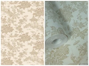 Vinyl Toile De Jouy Wallpaper - Pale Beige Oriental - Paste The Wall - 51143007 - Picture 1 of 6