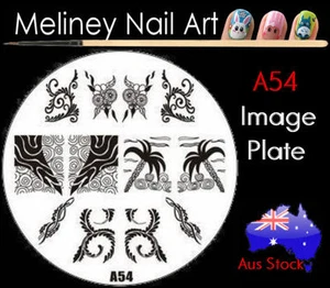A54 Stamping Nail Art Image Plate Design Round XL Stencil metal - Foto 1 di 1