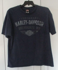 NEW Mens T-Shirt Harley Davidson XL Blue Short Sleeve Pocket Milwaukee Legendary - Picture 1 of 12