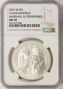 2013-W $1 5-Star Generals Marshall & Eisenhower Silver Dollar NGC MS70 - Picture 1 of 4