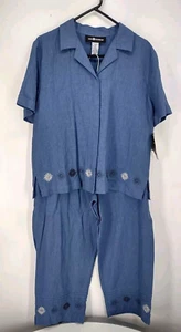 Sag Harbor 2 Piece Set Size 12 Short Sleeve Shirt Size 14 Pants Linen Rayon NWT - Picture 1 of 18