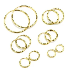 Gold Plated Sterling Silver Hoop Sleeper Earrings | 8mm - 50mm | Small - Large - Picture 1 of 56
