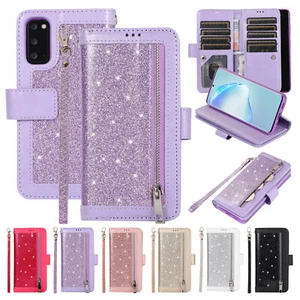 For Samsung S22 S21 Ultra/Note20/S20/S9 Bling Glitter Leather Stand Wallet Case - Picture 1 of 18