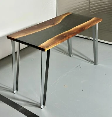 One of a kind sleek and stylish Black Walnut and Epoxy Resin computer desk. - Image 1 of 4