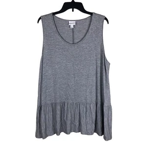 Ava & Viv Striped Gray & White Sz 1X Tank Top Ruffled Babydoll Soft Comfy Shirt - Picture 1 of 10