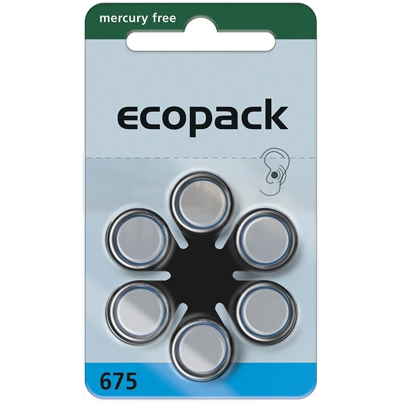 6x Varta ecopack Typ 675 im 6er-Blister Knopfzelle 1,4V ø11,6x5,4mm Zink-Luft